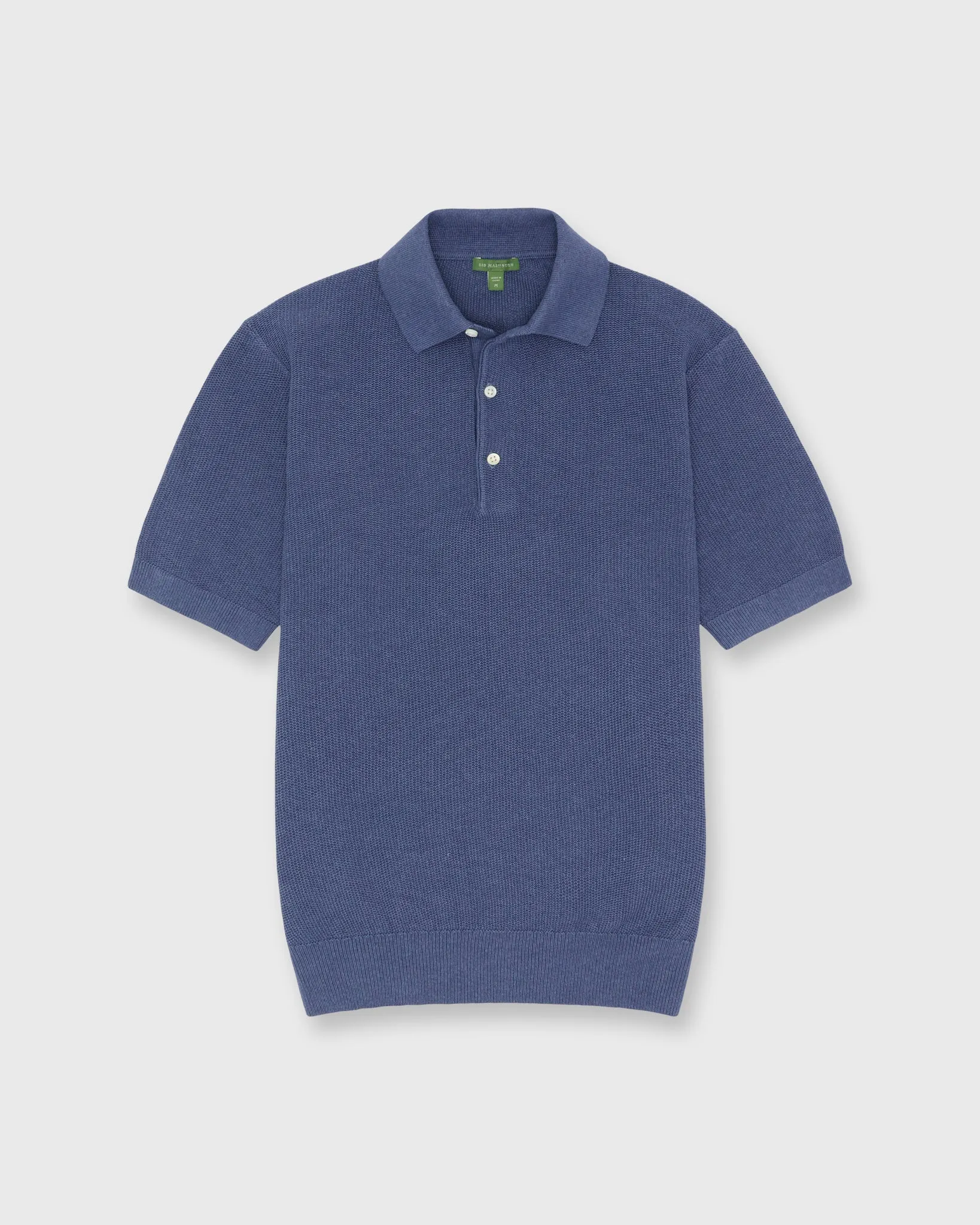 Textured Hyannis Polo Sweater in Worn Denim Cotton/Linen sold by Mashburn