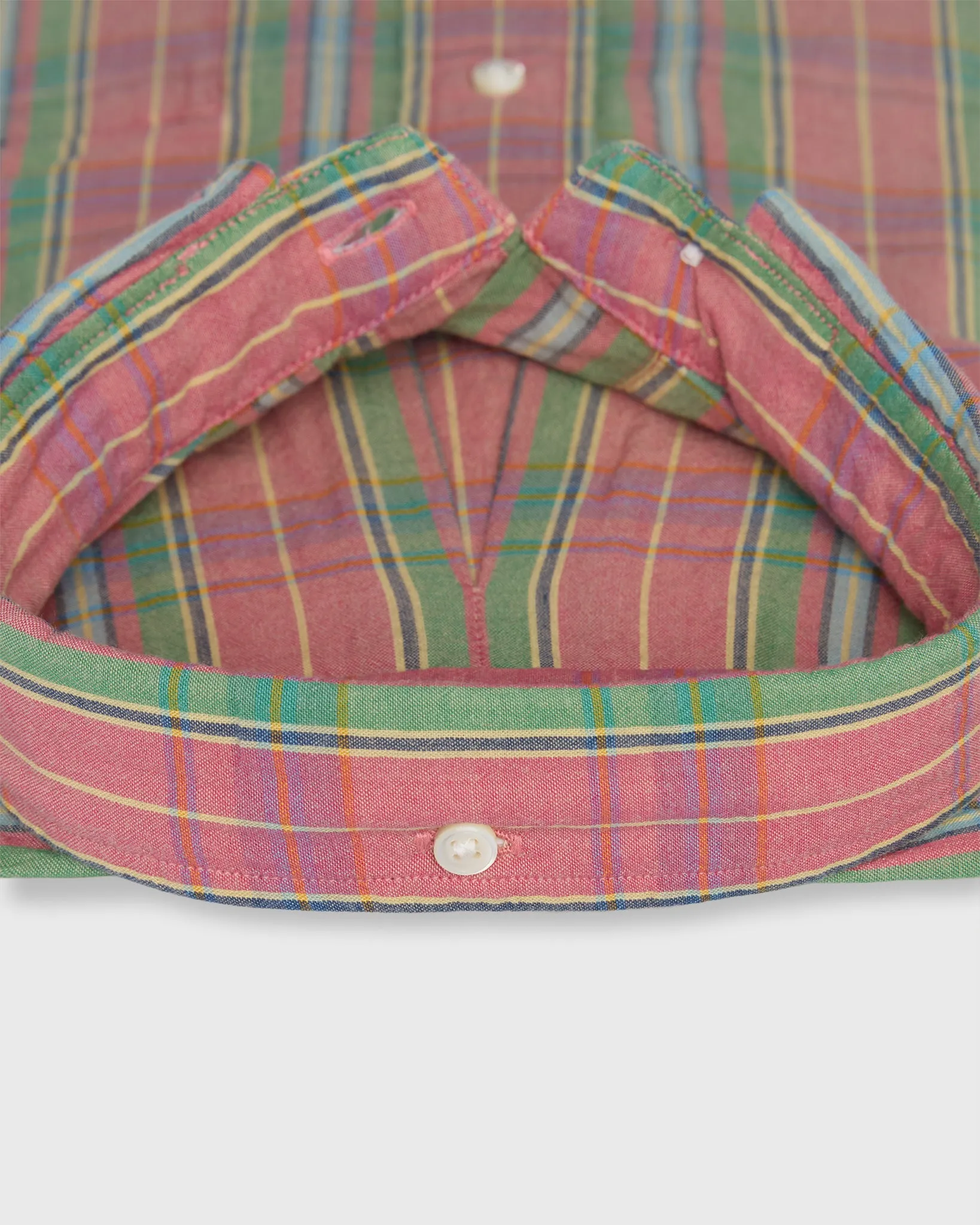 Button-Down Sport Shirt in Coral/Green/Yellow Madras sold by Mashburn product image thumbnail 3