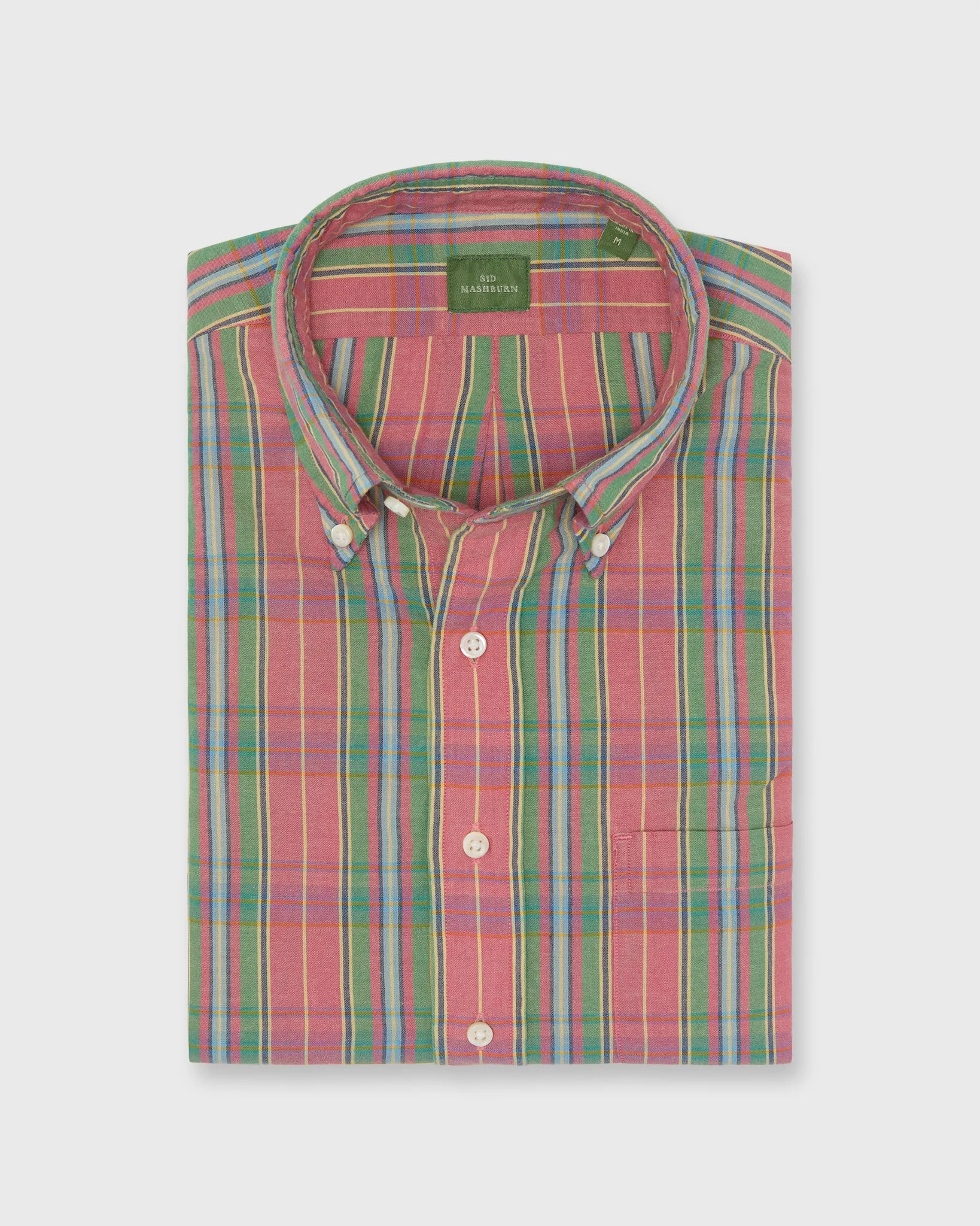Button-Down Sport Shirt in Coral/Green/Yellow Madras sold by Mashburn