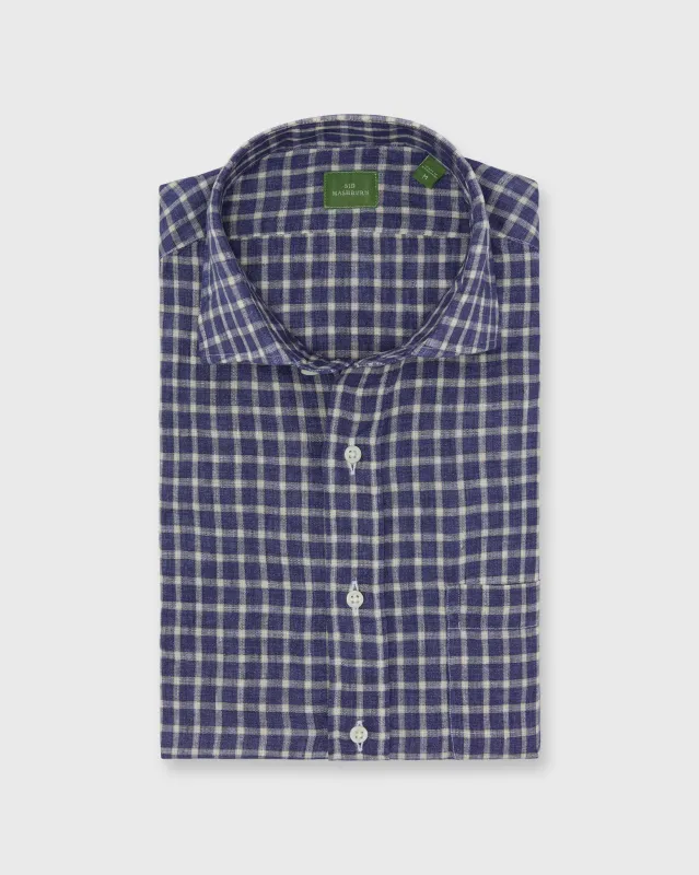 Spread Collar Sport Shirt in Navy/Bone/Khaki Windowpane Linen made by Sid Mashburn