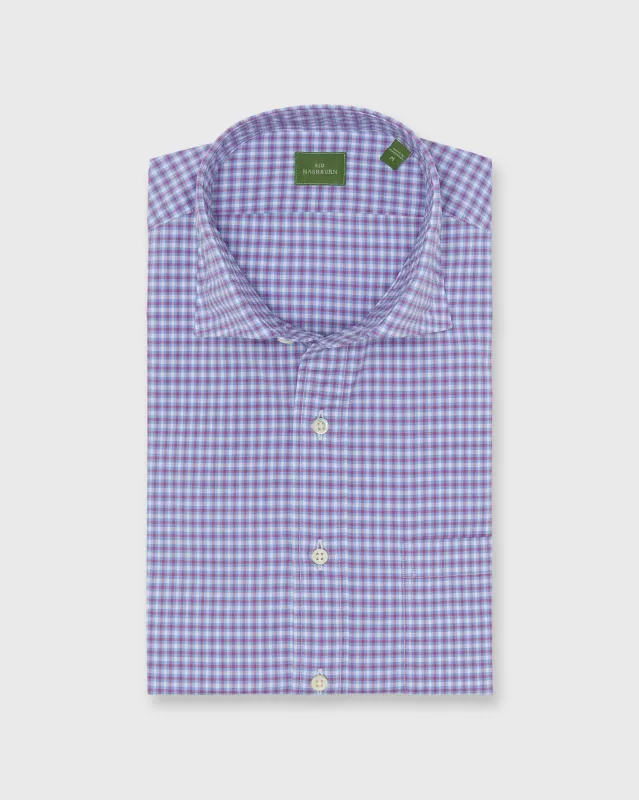 Spread Collar Sport Shirt in Sky/Berry/White Check Poplin sold by Mashburn