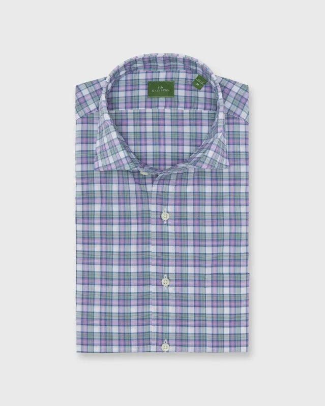 Spread Collar Sport Shirt in Lavender/Sage/Pink Plaid Poplin made by Sid Mashburn
