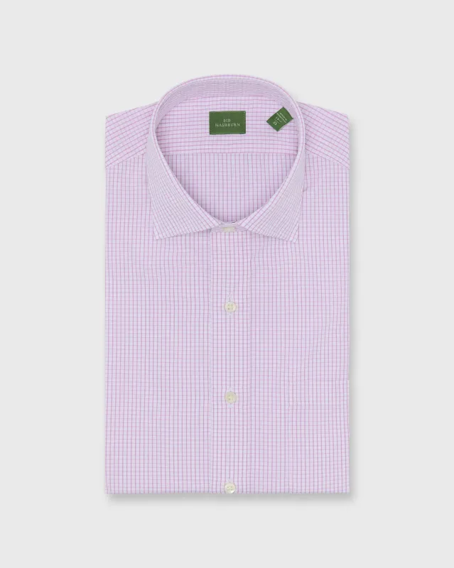 Spread Collar Dress Shirt in Pink Graph Check Poplin sold by Mashburn