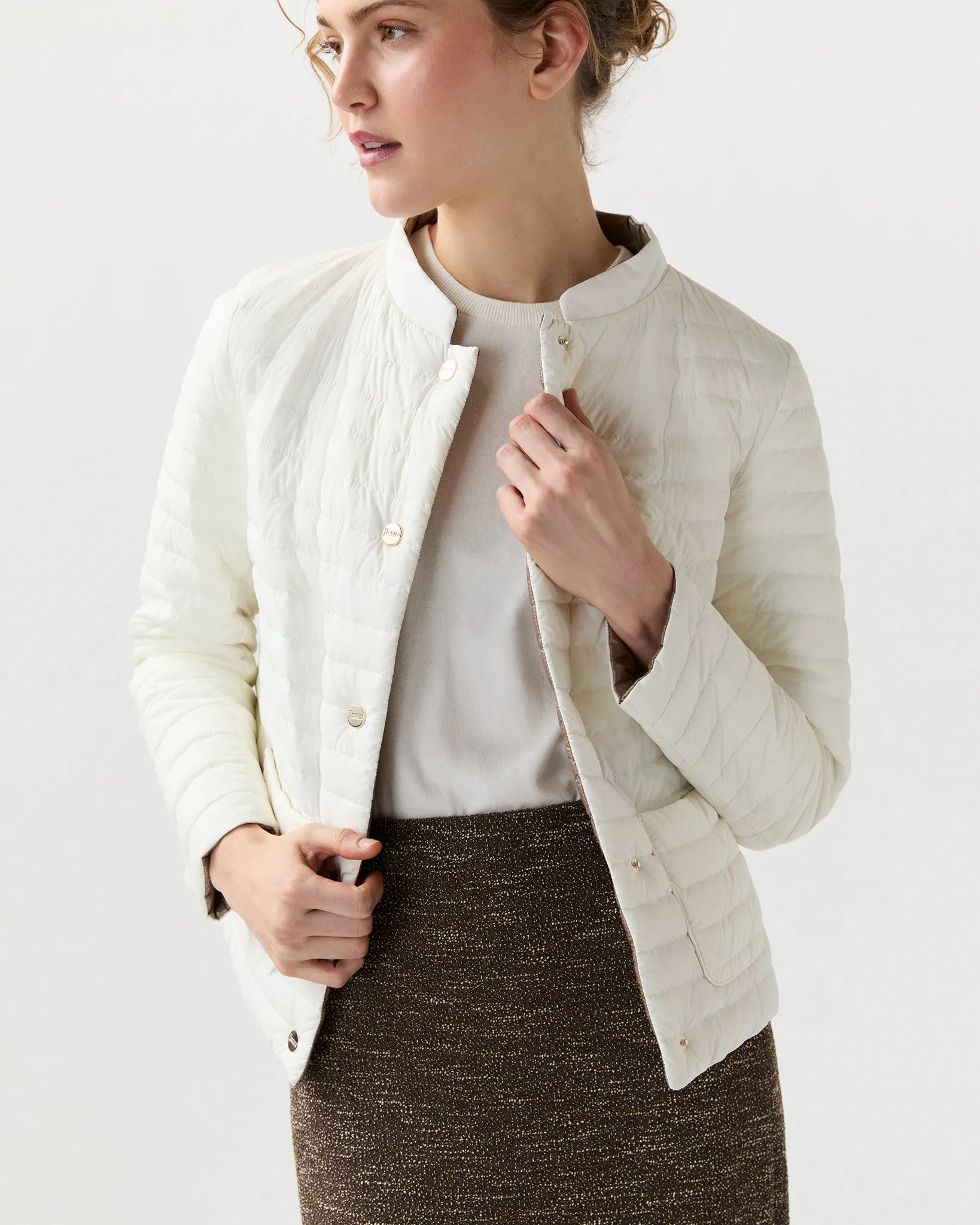 Matte/Shiny Reversible Short Jacket in White sold by Mashburn