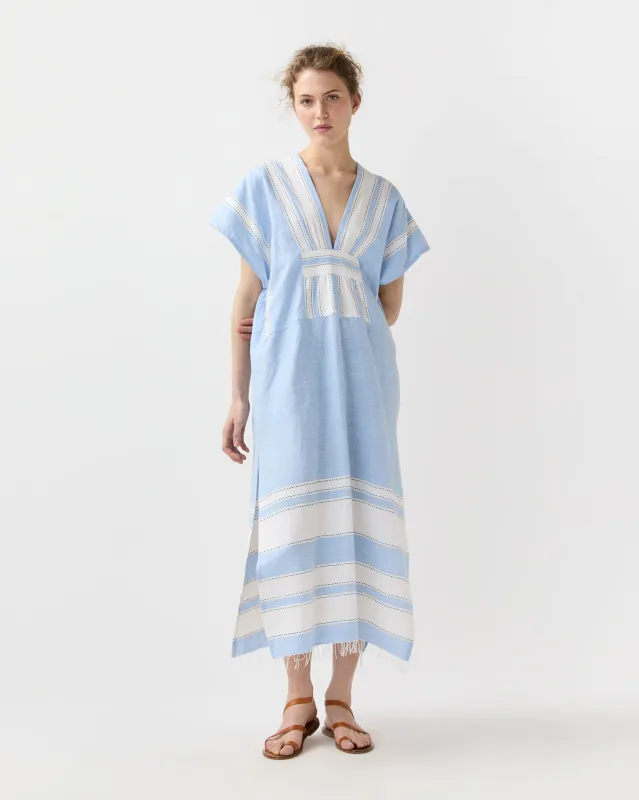 Gasira V-Neck Caftan in Debre Sky made by lemlem