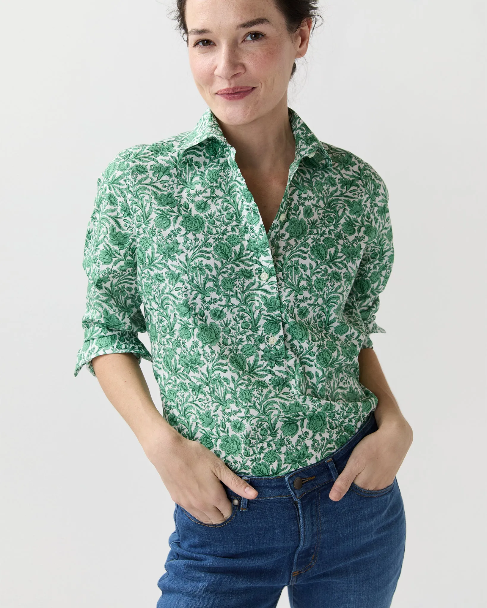 Tomboy Popover Shirt in Green Sambourne Liberty Fabric sold by Mashburn product image thumbnail 3