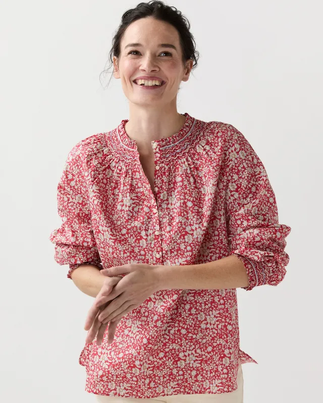 Christine Smocking Top in Red Lizzy Liberty Fabric made by Mashburn