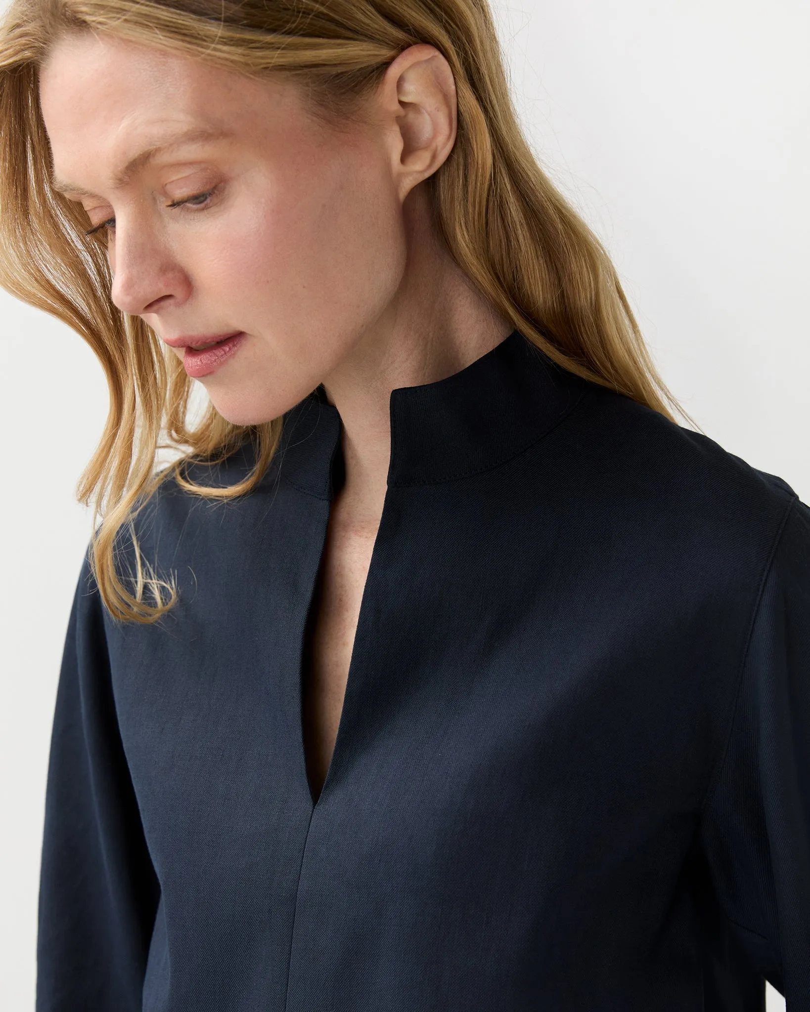 3/4-Sleeved Violetta Top in Navy Stretch Cotolino sold by Mashburn product image thumbnail 2