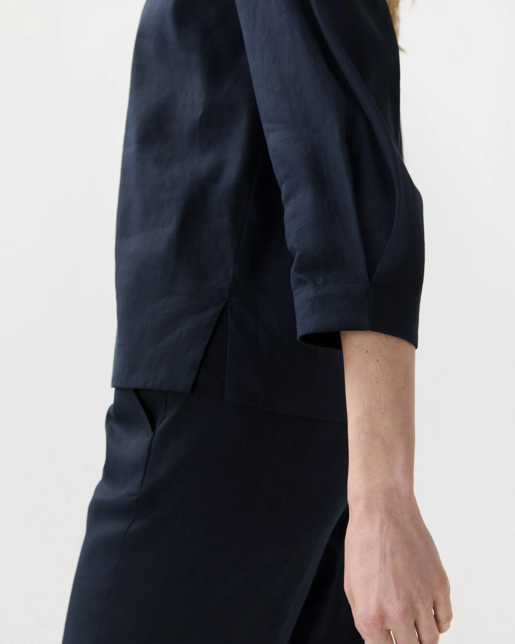 3/4-Sleeved Violetta Top in Navy Stretch Cotolino sold by Mashburn product image thumbnail 3