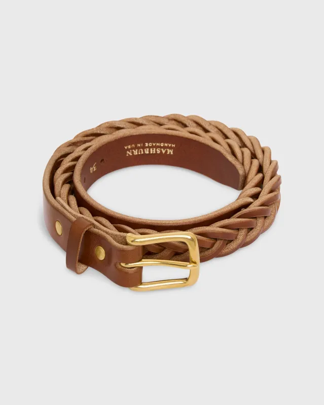 Five Plait Braided Belt in Medium Brown Leather sold by Mashburn
