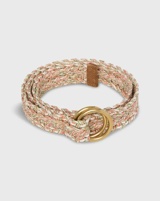 1" Woven Double O-Ring Belt in Orange/Green/Bone Cotton made by Sid Mashburn