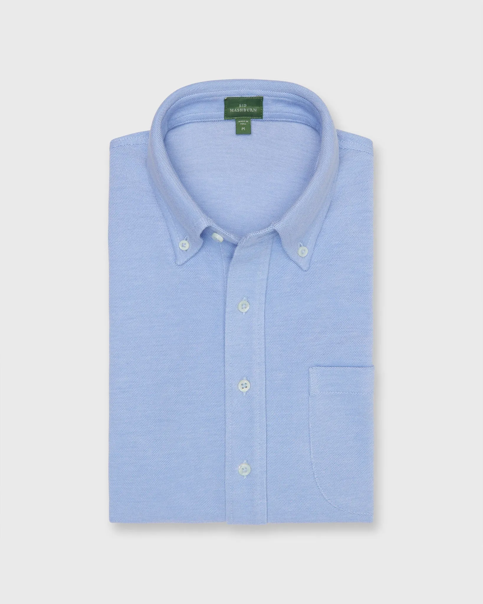 Short-Sleeved Knit Button-Down Popover Shirt in Sky Oxford Pima Pique sold by Mashburn