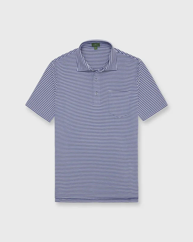 Short-Sleeved Polo in Ink/White Stripe Jersey sold by Mashburn