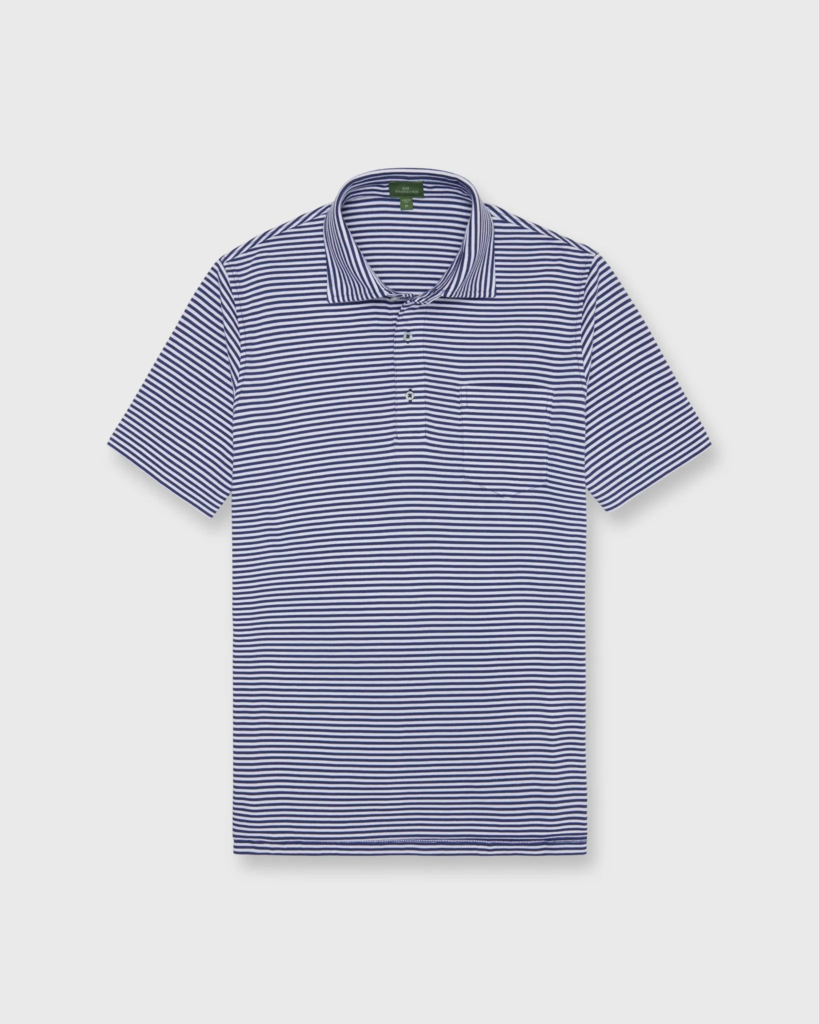 Short-Sleeved Polo in Ink/White Stripe Jersey sold by Mashburn