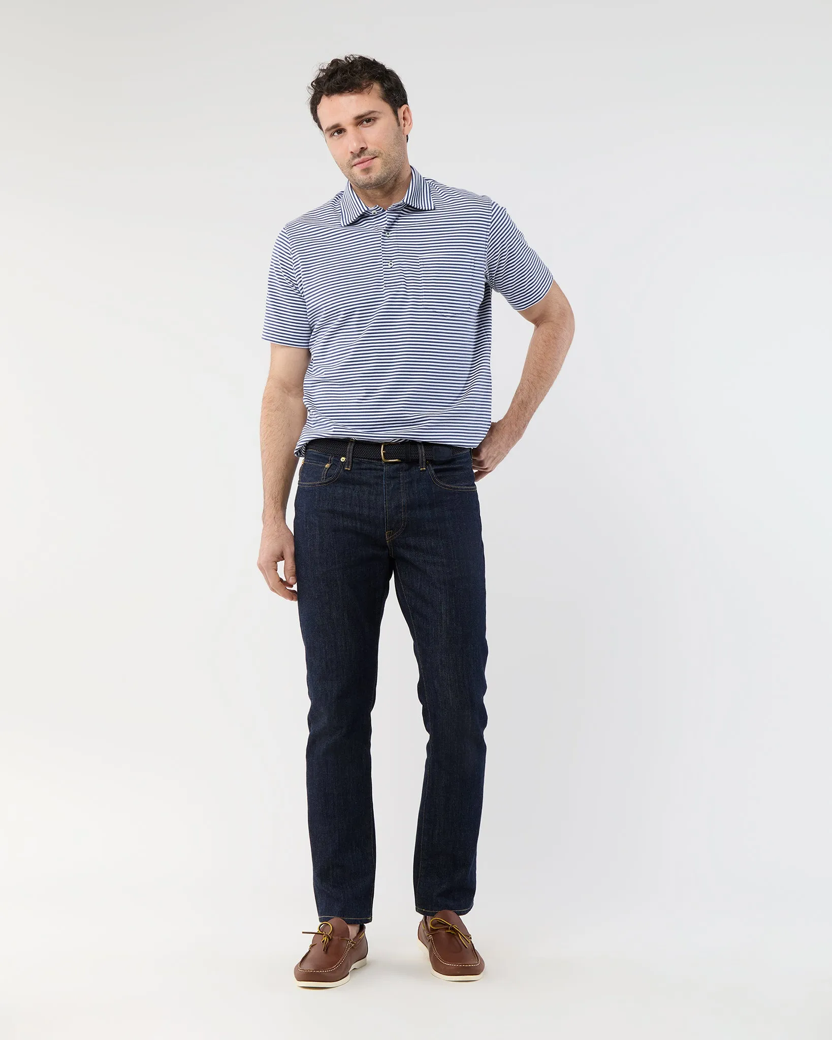 Short-Sleeved Polo in Ink/White Stripe Jersey sold by Mashburn product image thumbnail 4