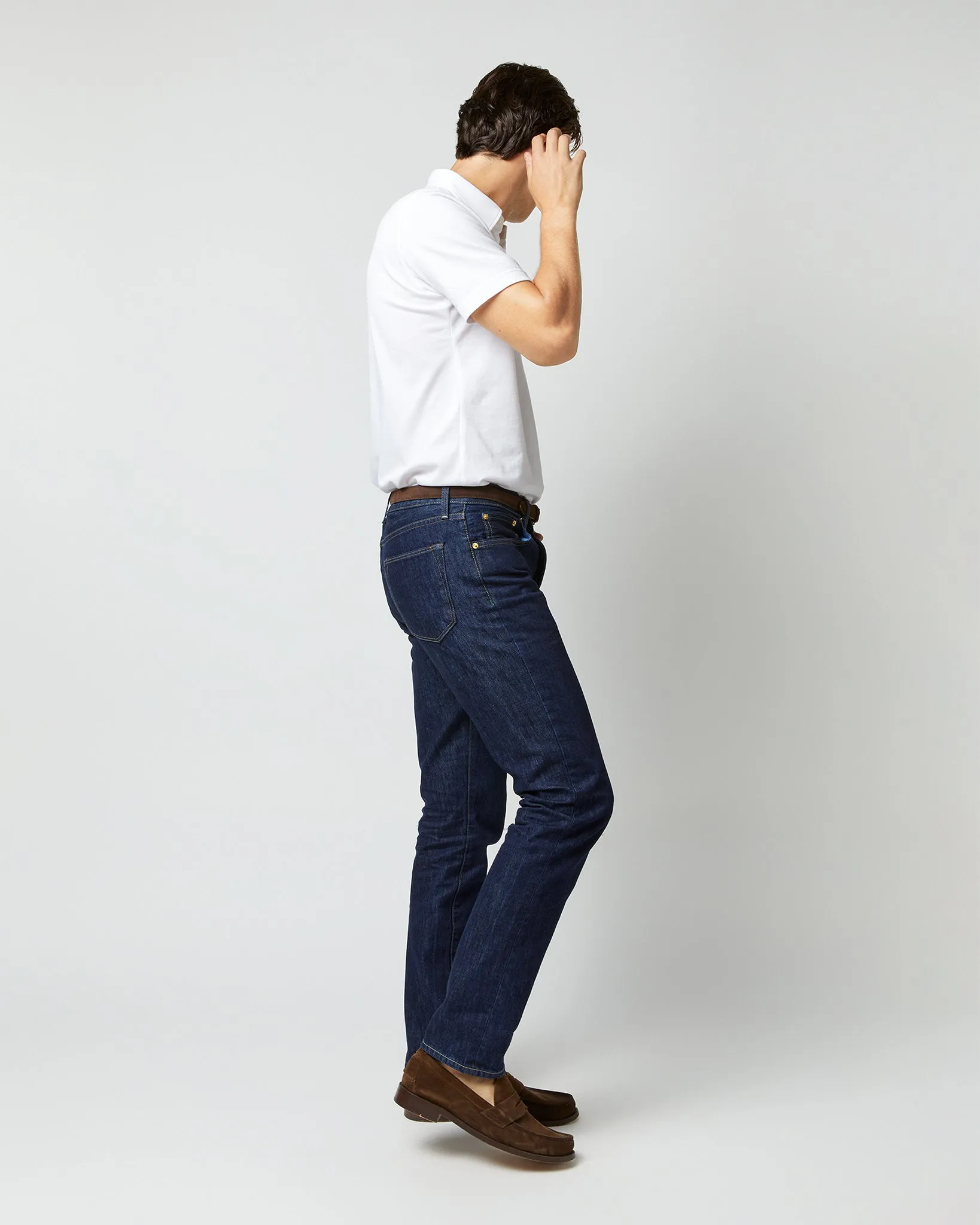 Short-Sleeved Knit Button-Down Popover Shirt in White Pima Pique sold by Mashburn product image thumbnail 5