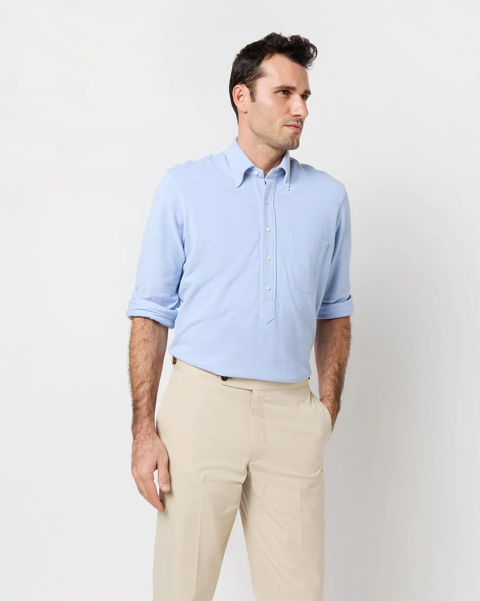 Knit Button-Down Popover Shirt in Sky Oxford Pima Pique sold by Mashburn product image thumbnail 4