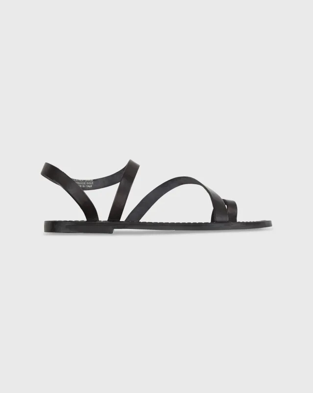 Diagonal Strap Sandal in Black Leather made by Mashburn