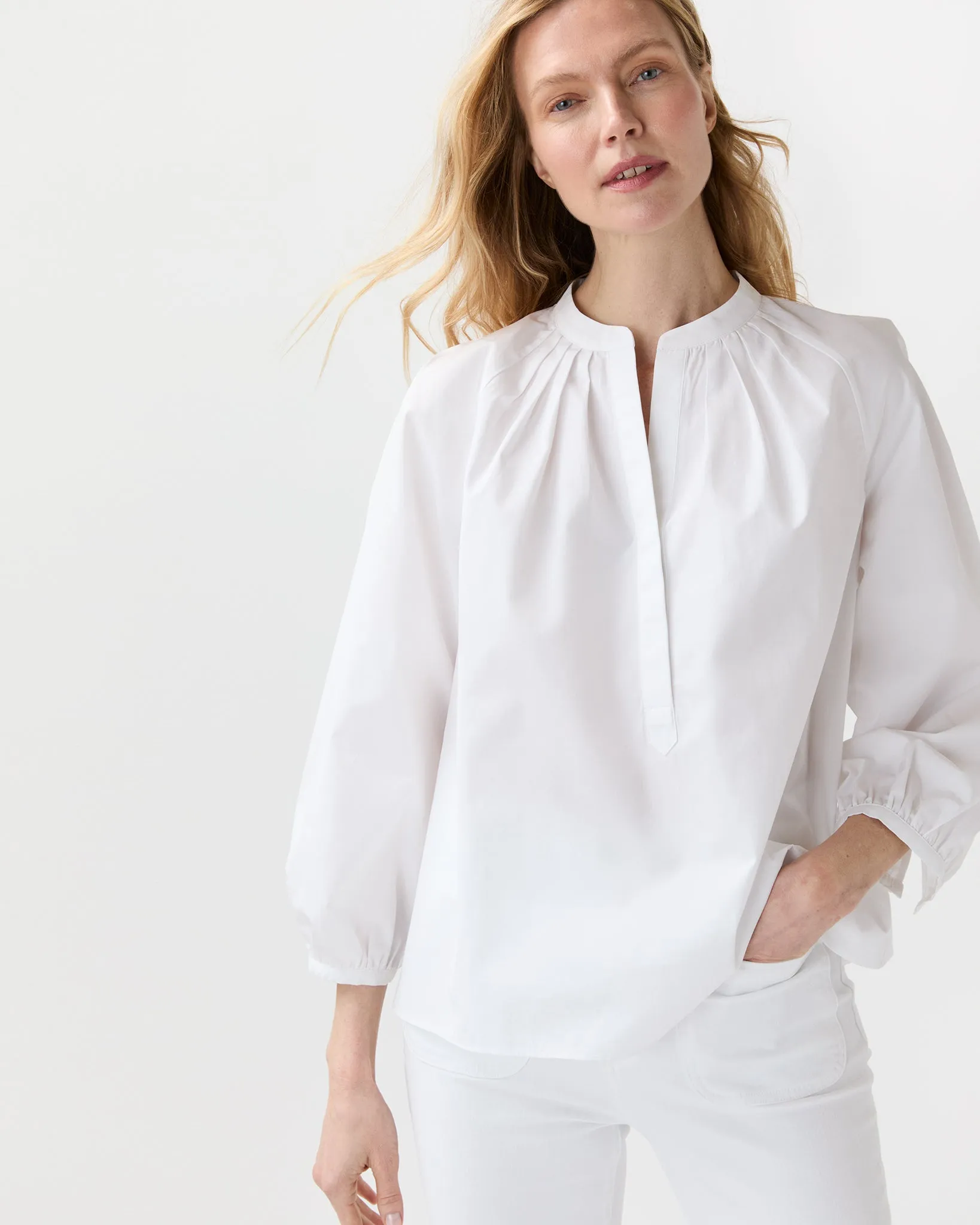Sienna Top in White Poplin sold by Mashburn