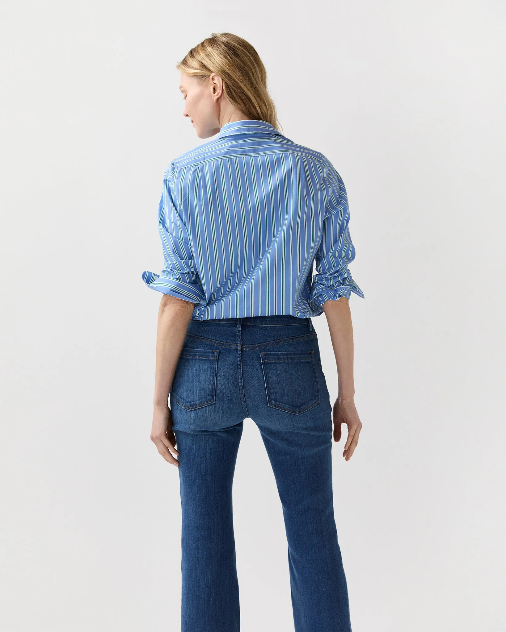 Sidney Shirt in French Blue/Green Multi Stripe Poplin sold by Mashburn product image thumbnail 5