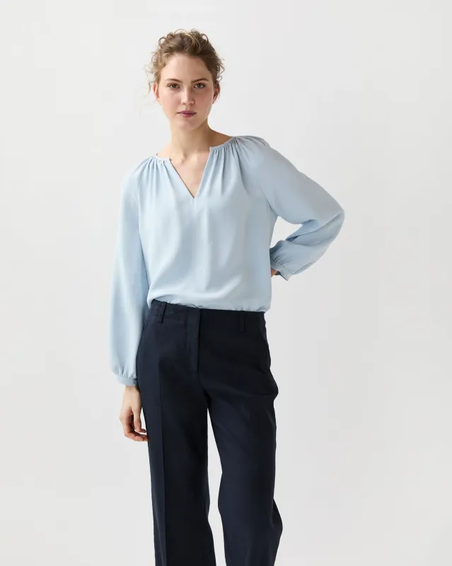 Ariana Blouse in Pale Blue Silk Crepe De Chine made by Mashburn