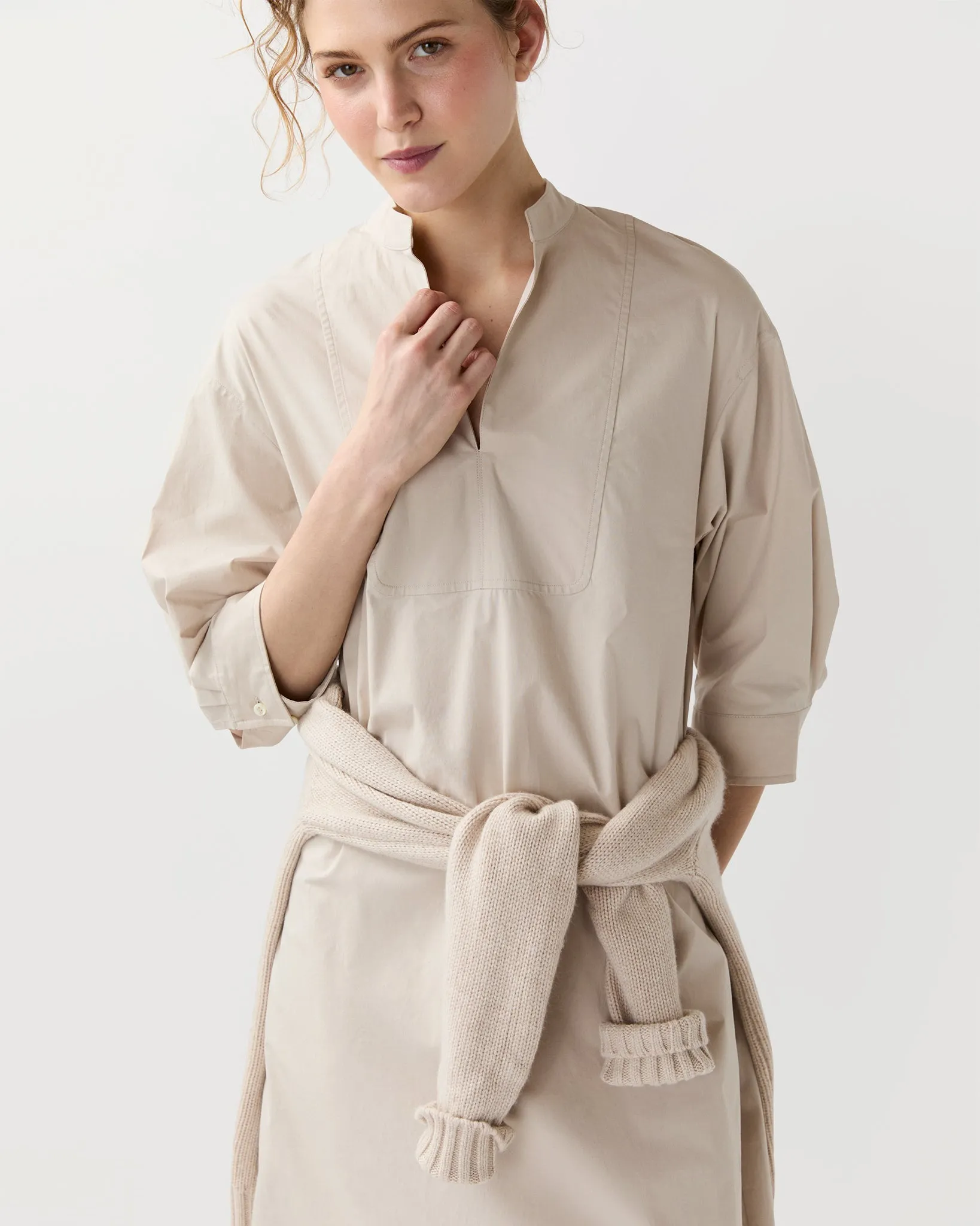 Cadie Dress in Sand Paperweight Stretch Poplin sold by Mashburn product image thumbnail 5