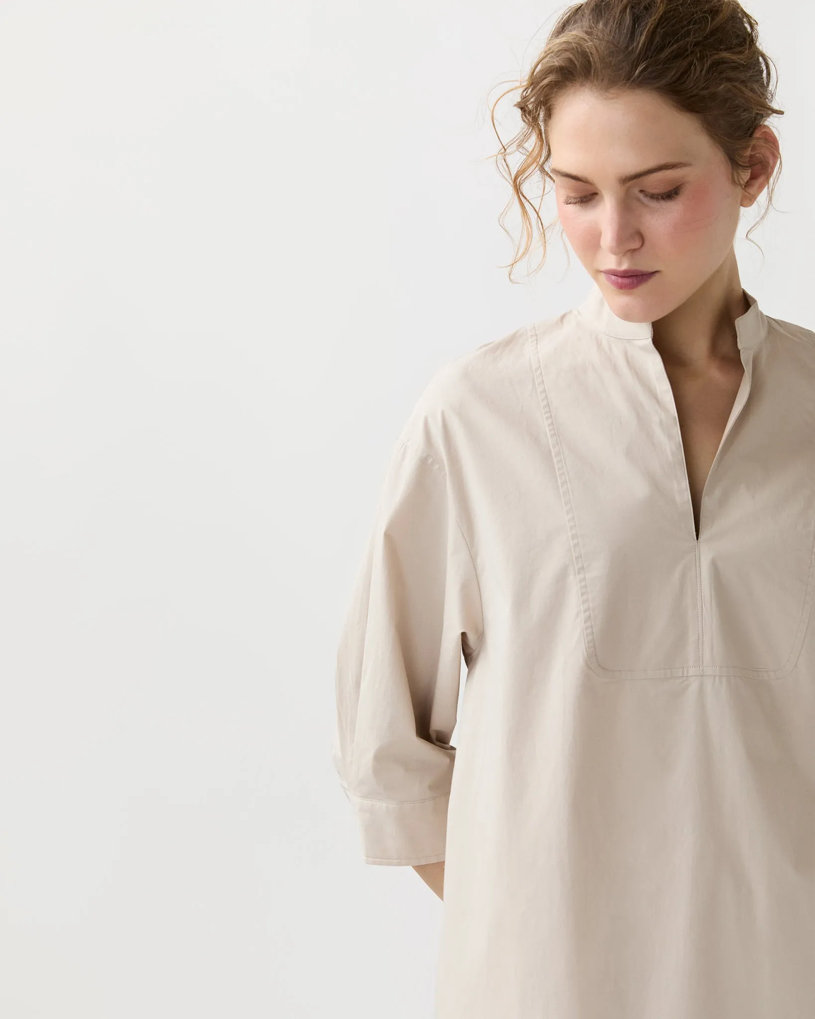 Cadie Dress in Sand Paperweight Stretch Poplin sold by Mashburn product image thumbnail 2