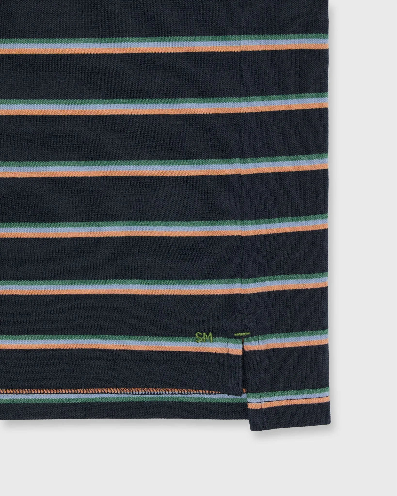 Short-Sleeved Polo in Navy/Peach/Green Stripe Pima Pique sold by Mashburn product image thumbnail 3