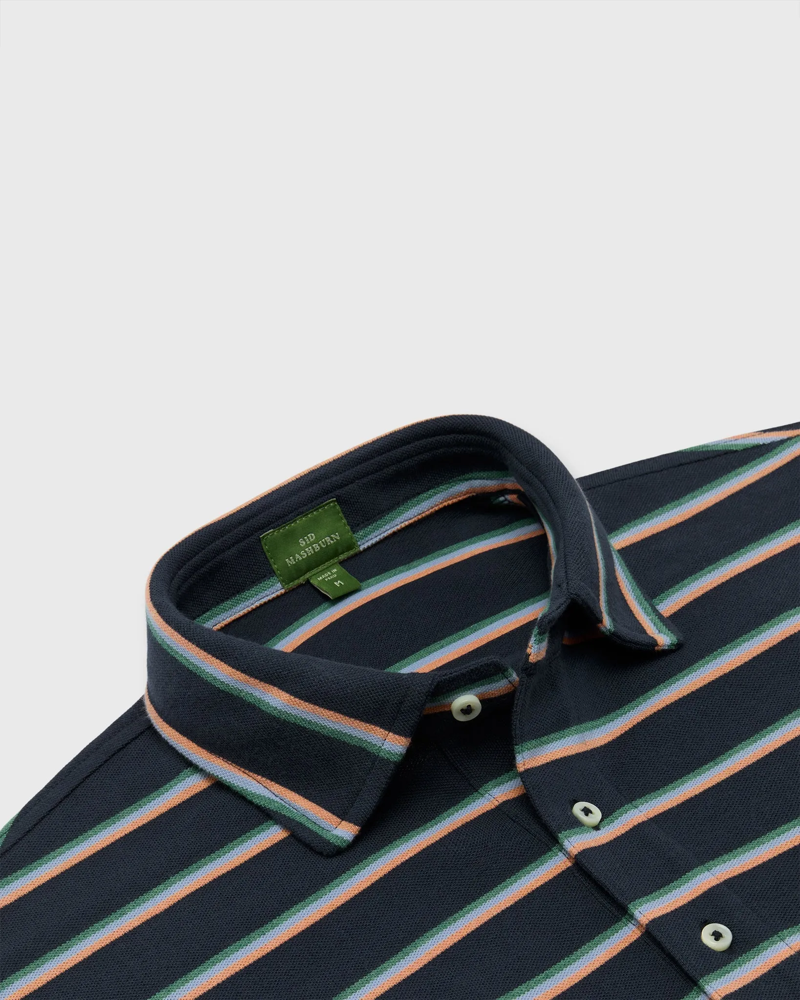 Short-Sleeved Polo in Navy/Peach/Green Stripe Pima Pique sold by Mashburn product image thumbnail 2
