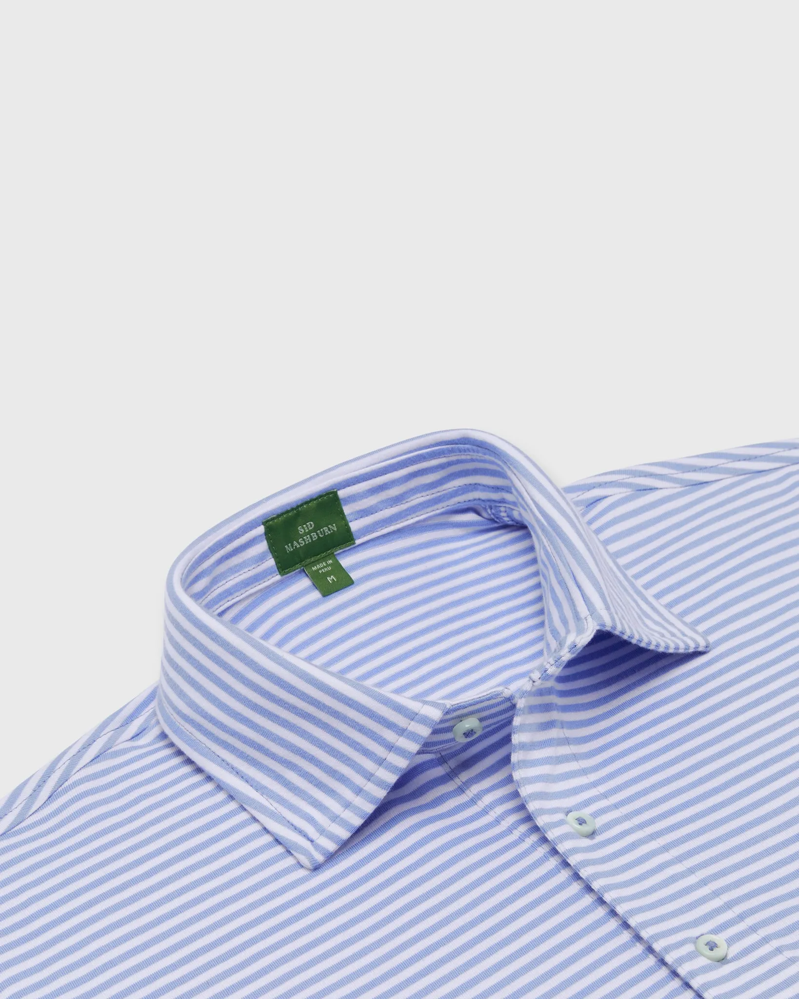 Short-Sleeved Polo in Light Blue/White Stripe Pima Jersey sold by Mashburn product image thumbnail 2