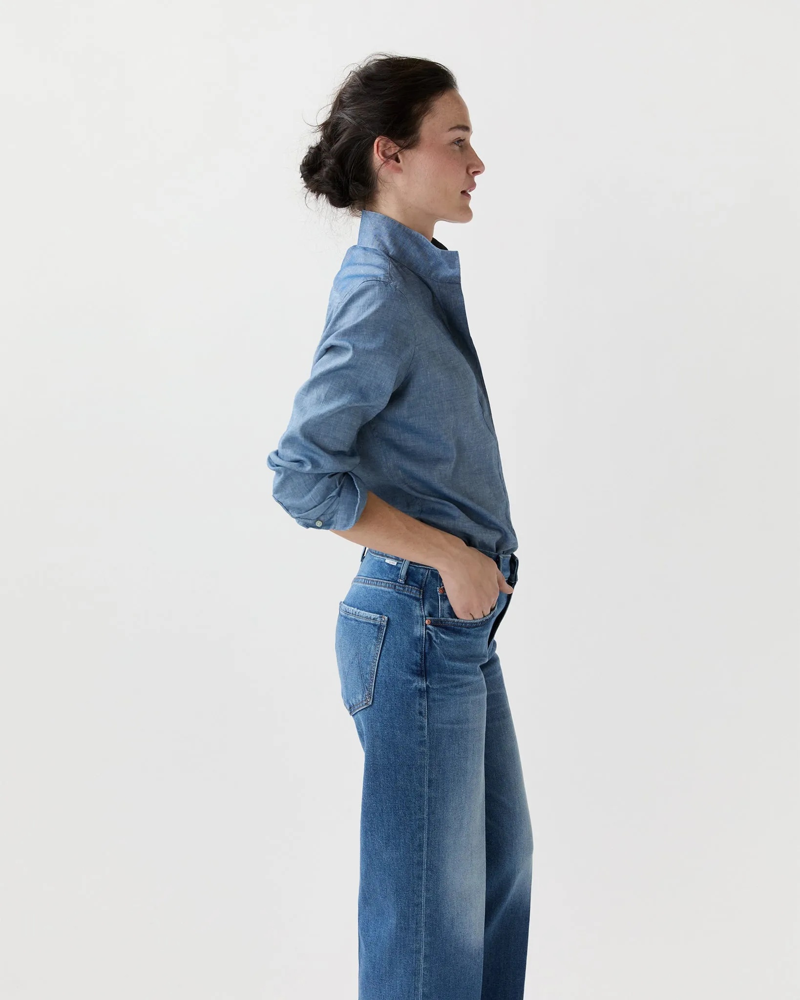 Mel Shirt in Extra Light Washed Cotolino Chambray sold by Mashburn product image thumbnail 5