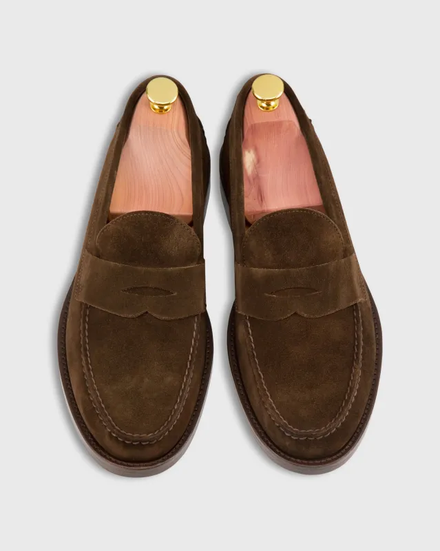 Handsewn Penny Loafer in Chocolate Suede sold by Mashburn