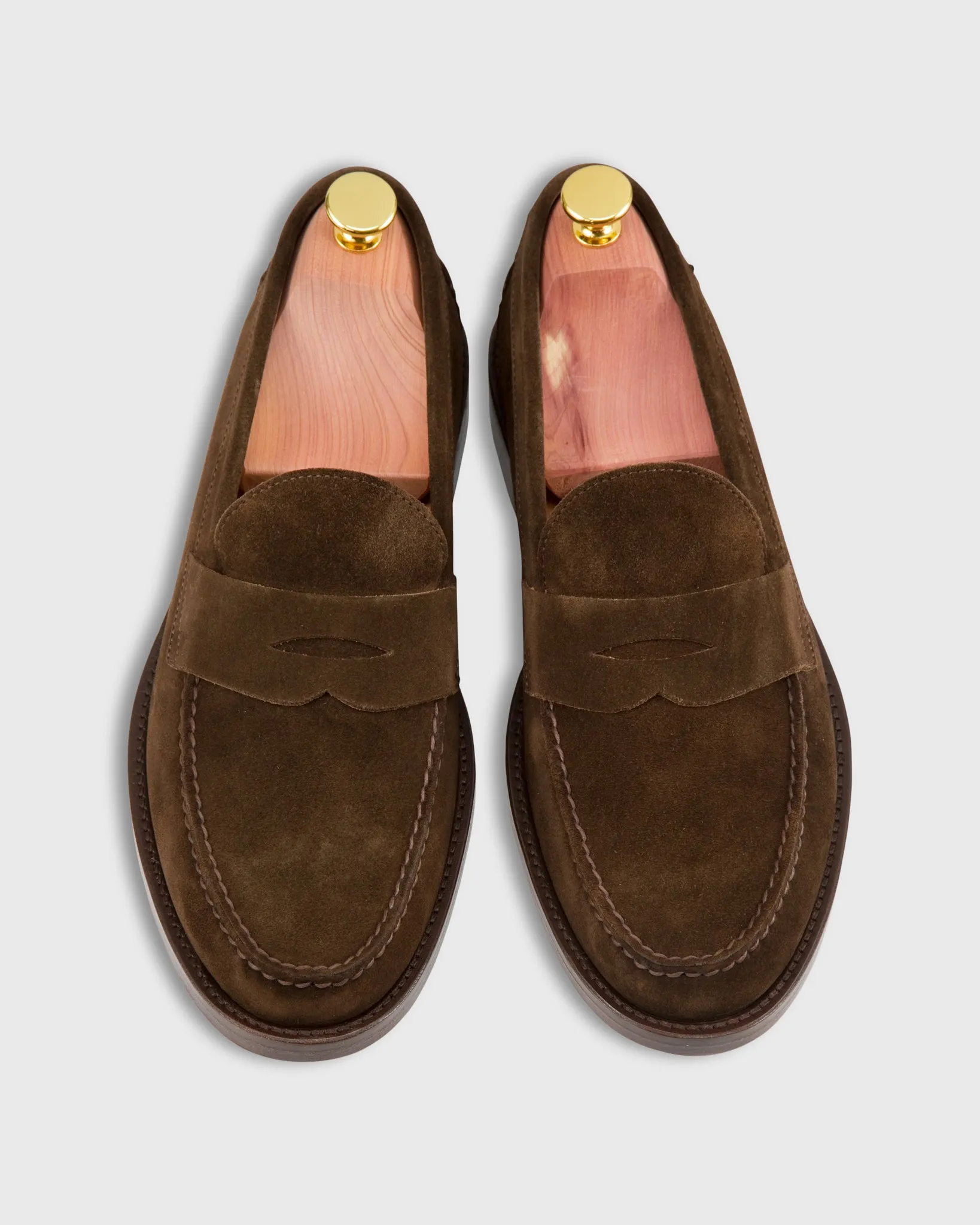 Handsewn Penny Loafer in Chocolate Suede sold by Mashburn