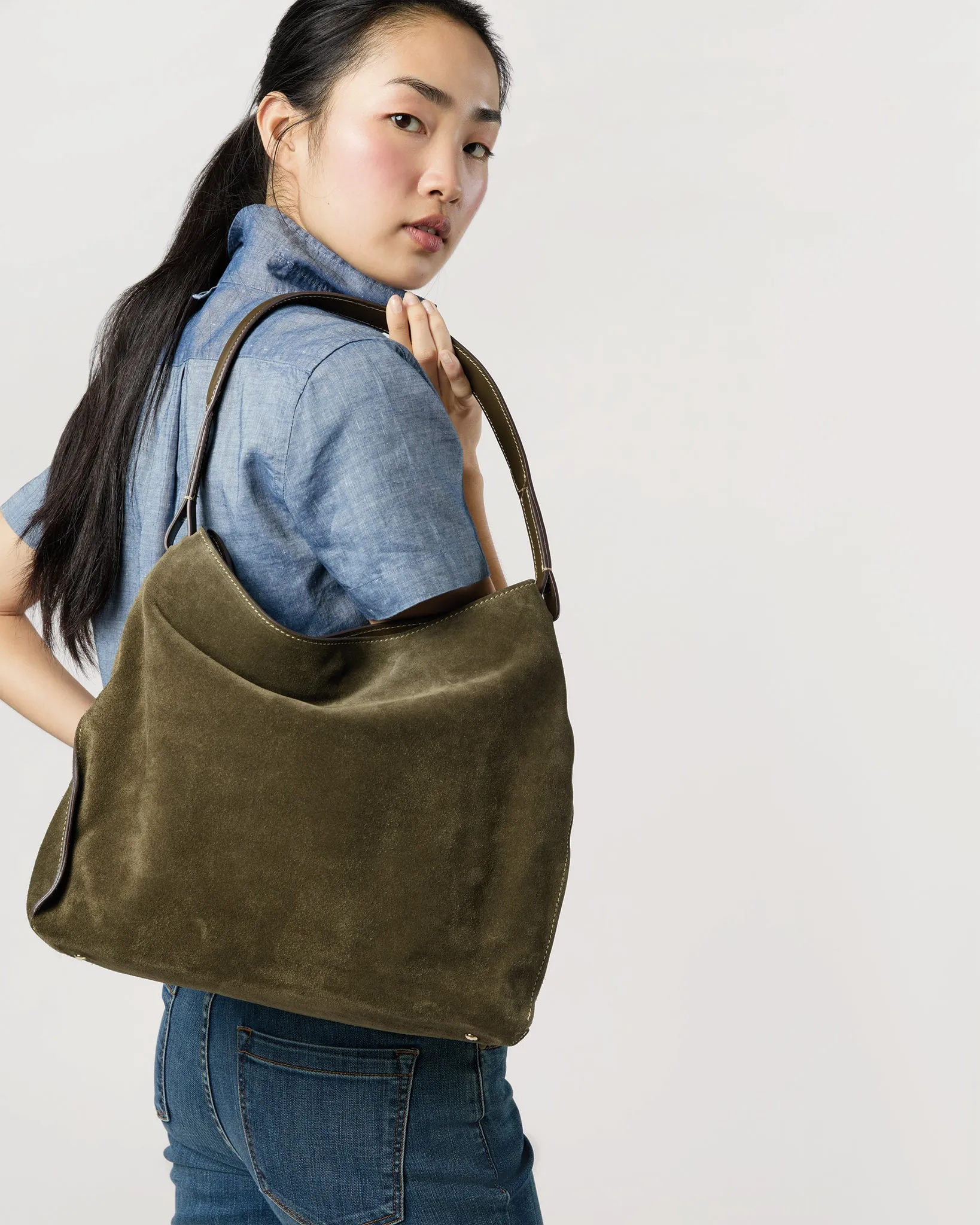 Jude Hobo Bag in Olive Suede/Leather sold by Mashburn product image thumbnail 2