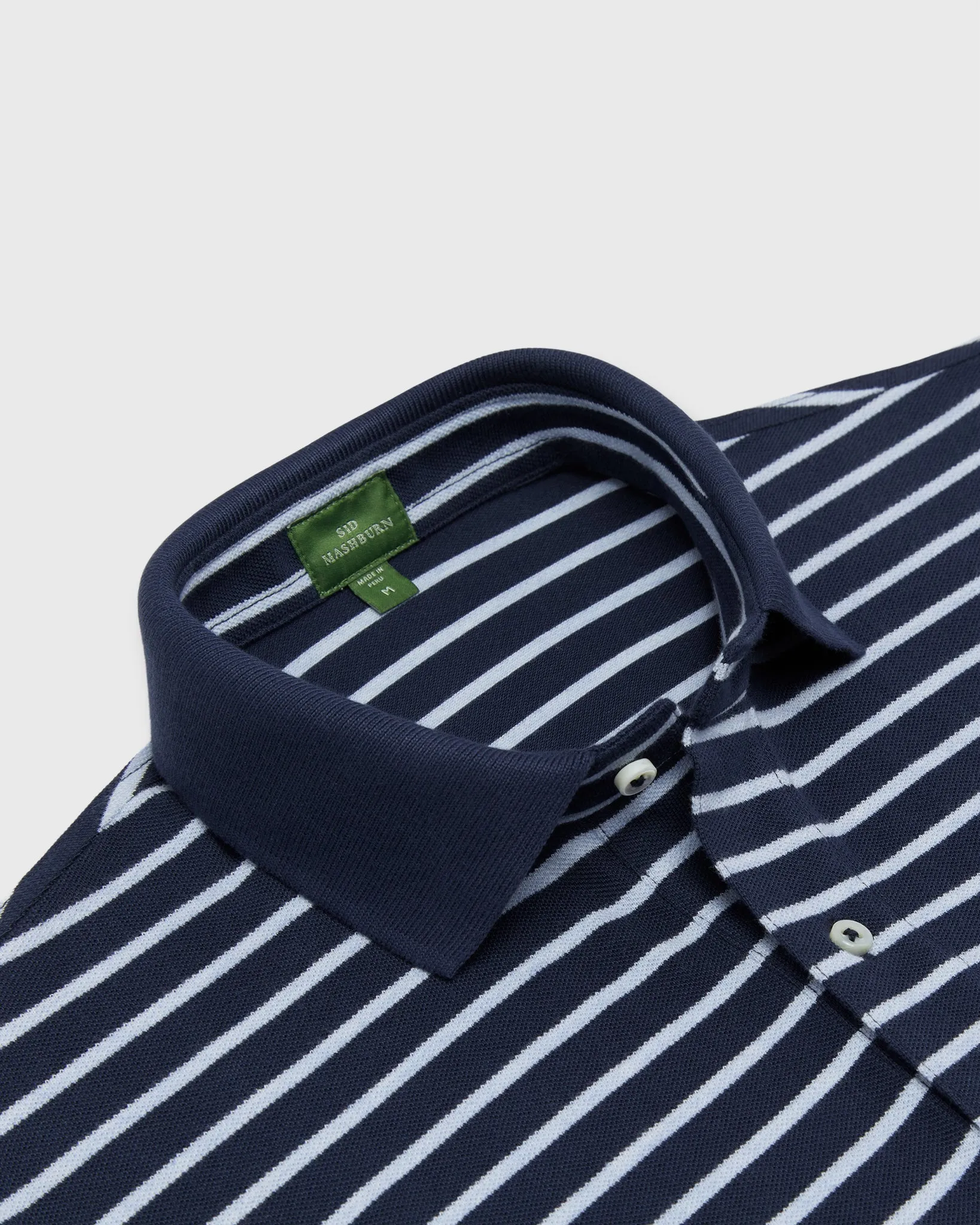 Court Polo in Navy/Heather Pale Blue Stripe Pima Pique sold by Mashburn product image thumbnail 2
