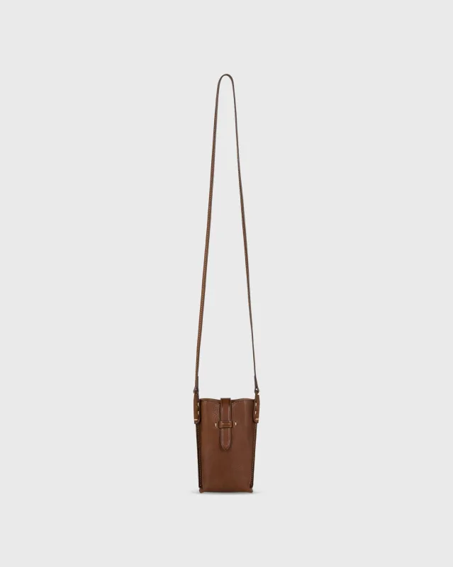 Minnie Cell Phone Bag in Brown Leather sold by Mashburn