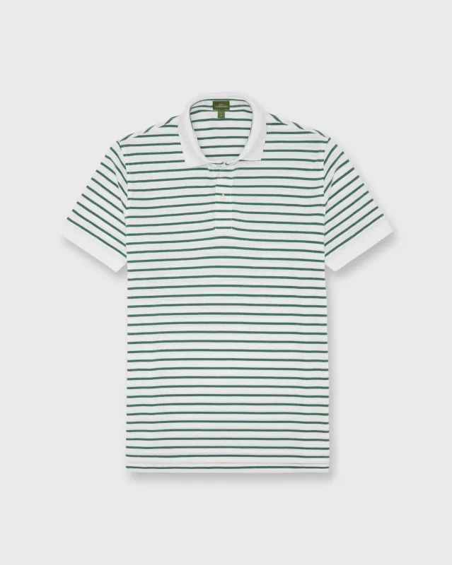 Court Polo in White/Heather Green Stripe Pima Pique sold by Mashburn