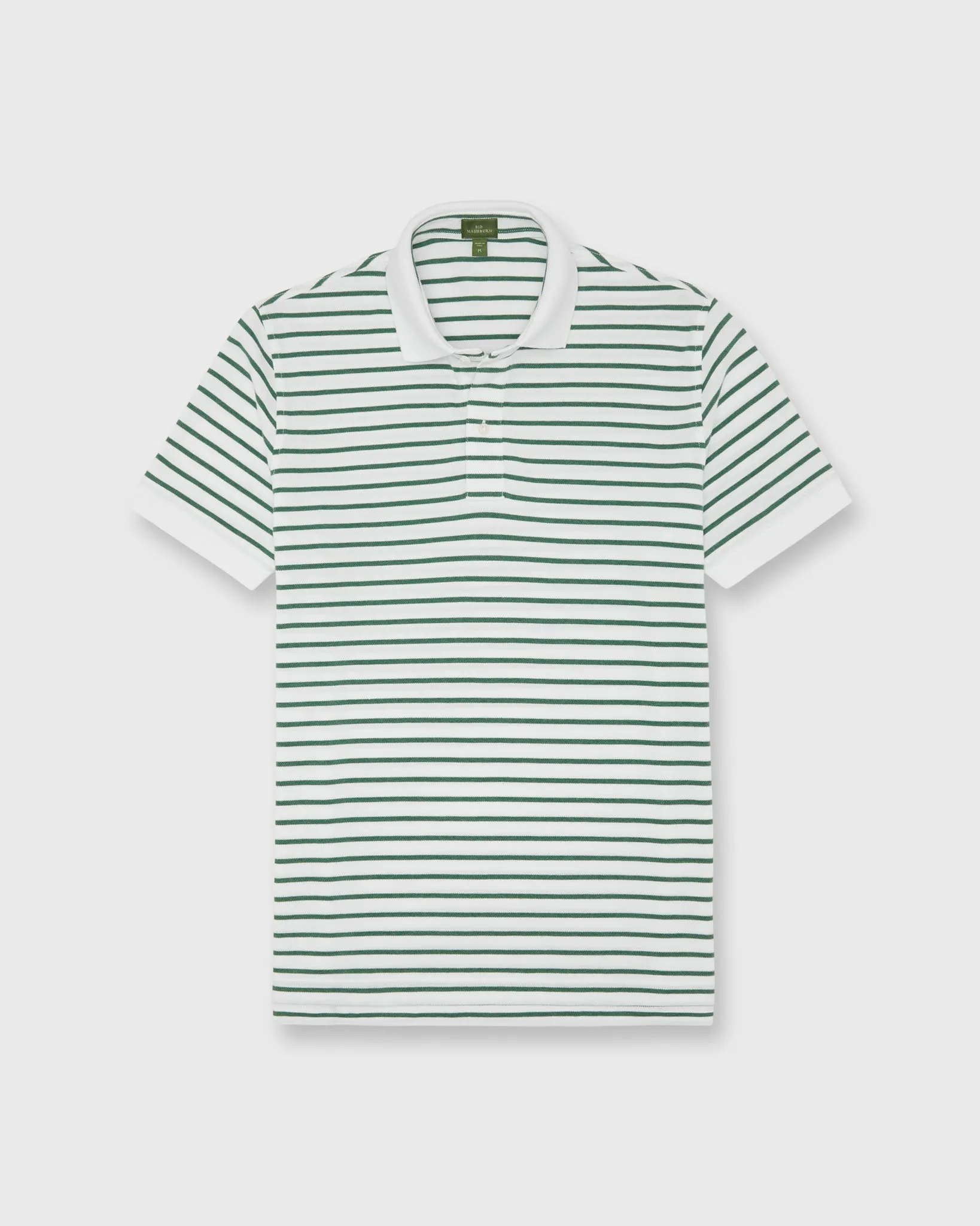 Court Polo in White/Heather Green Stripe Pima Pique sold by Mashburn