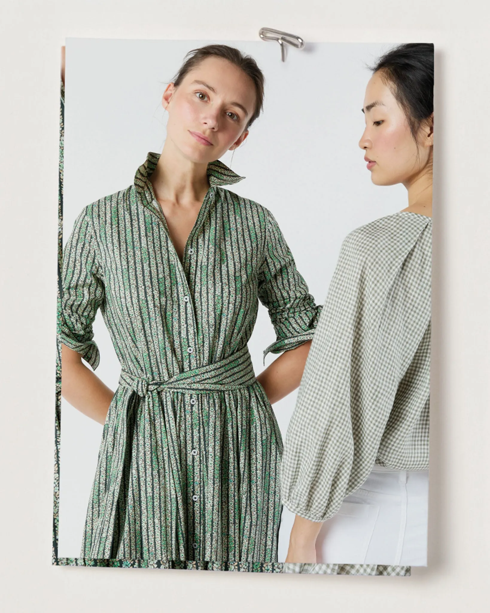 Victoria Blouse in Olive Gingham Sahara Linen sold by Mashburn