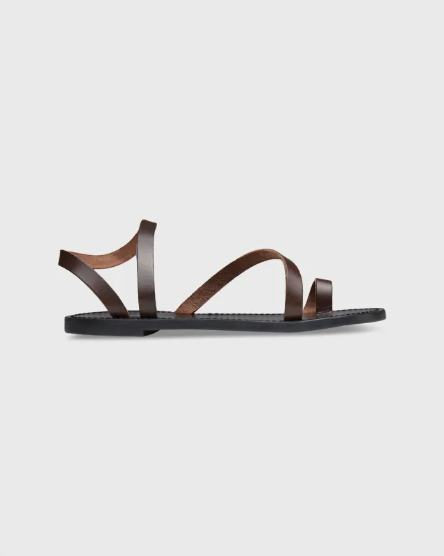 Diagonal Strap Sandal in Dark Brown Leather made by Mashburn