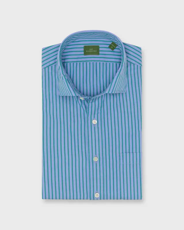 Spread Collar Sport Shirt in Sky/Teal Stripe Poplin made by Mashburn
