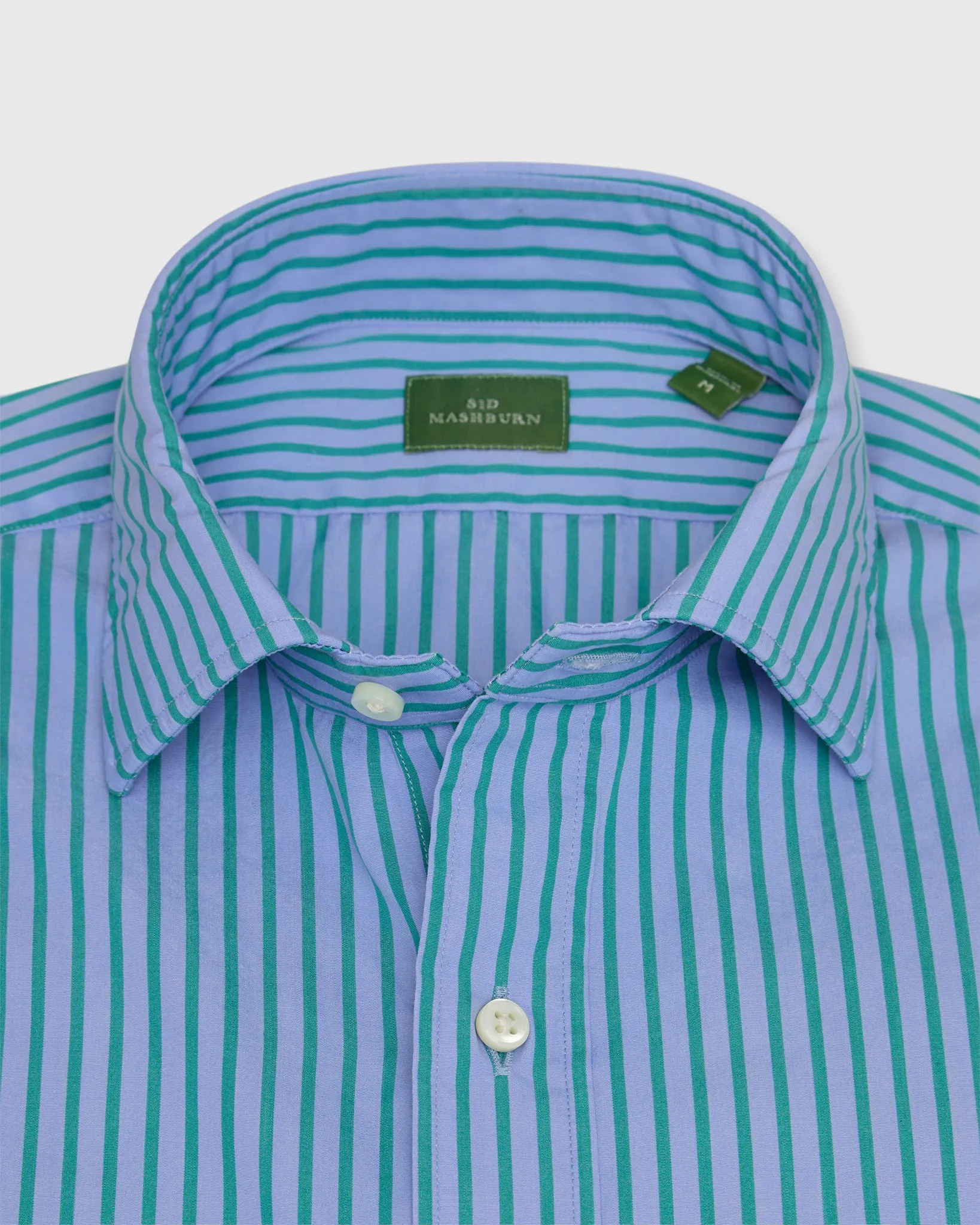 Spread Collar Sport Shirt in Sky/Teal Stripe Poplin sold by Mashburn product image thumbnail 2
