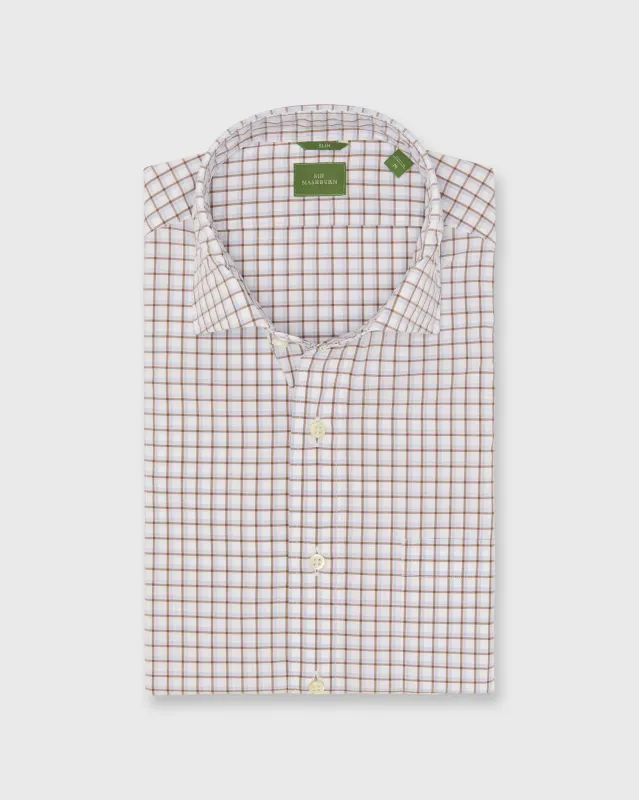 Slim-Fit Spread Collar Sport Shirt in Brown/Sky/Pink Windowpane Poplin sold by Mashburn