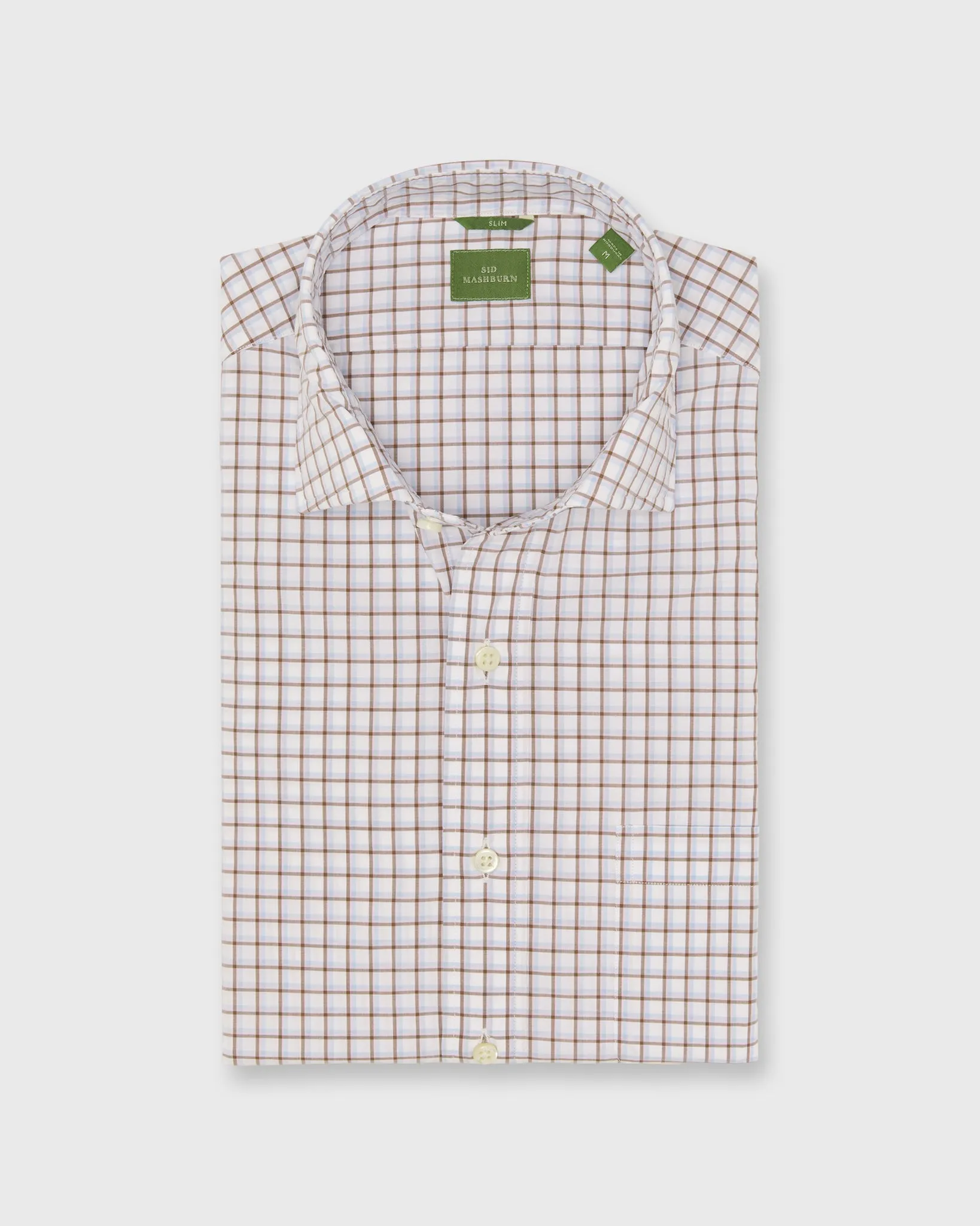 Slim-Fit Spread Collar Sport Shirt in Brown/Sky/Pink Windowpane Poplin sold by Mashburn