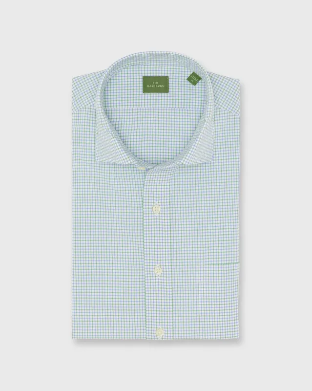 Spread Collar Sport Shirt in Grass/Sky Tattersall Poplin sold by Mashburn