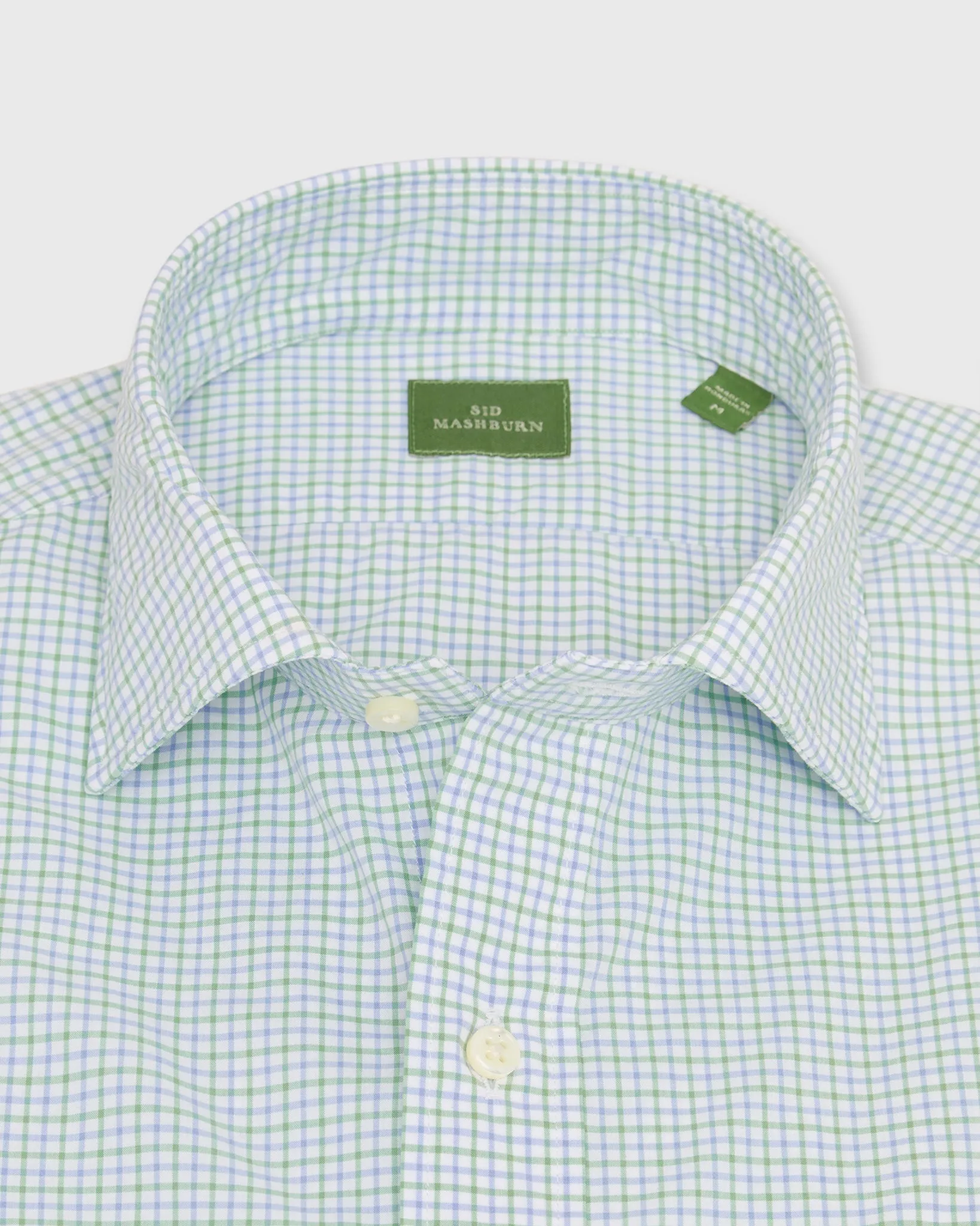Spread Collar Sport Shirt in Grass/Sky Tattersall Poplin sold by Mashburn product image thumbnail 2