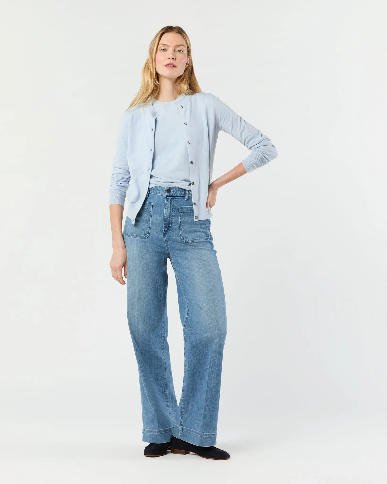 Rosie Cardigan in Heather Sky Cotton/Silk sold by Mashburn product image thumbnail 3