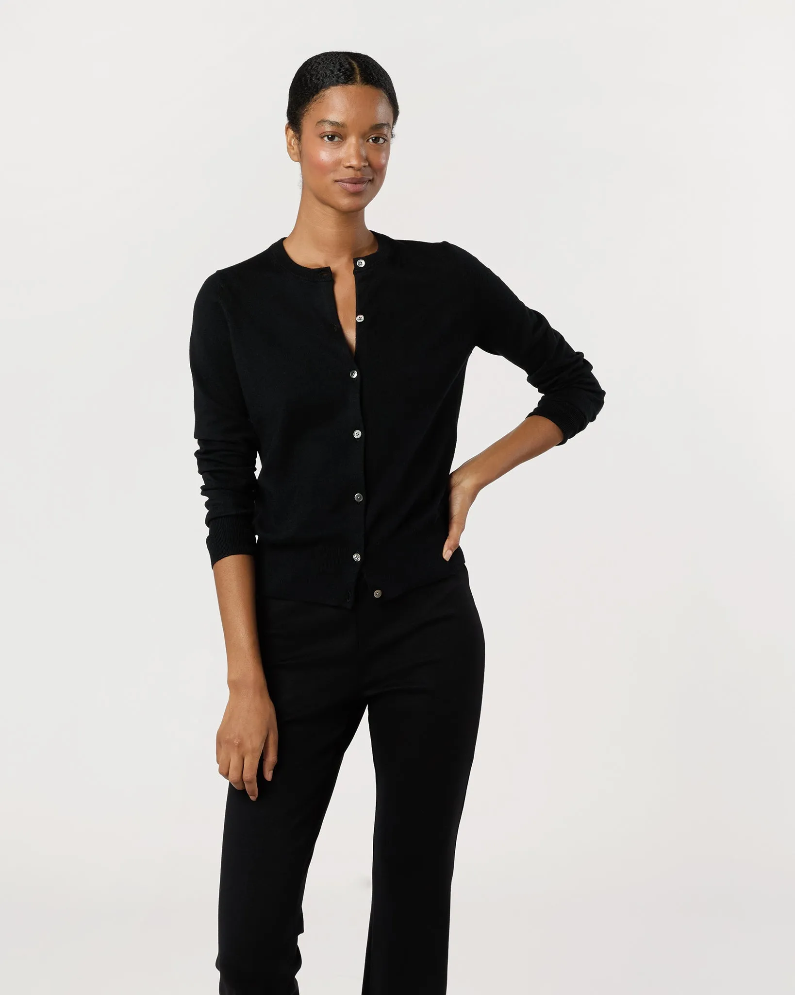 Rosie Cardigan in Black Cotton/Silk sold by Mashburn