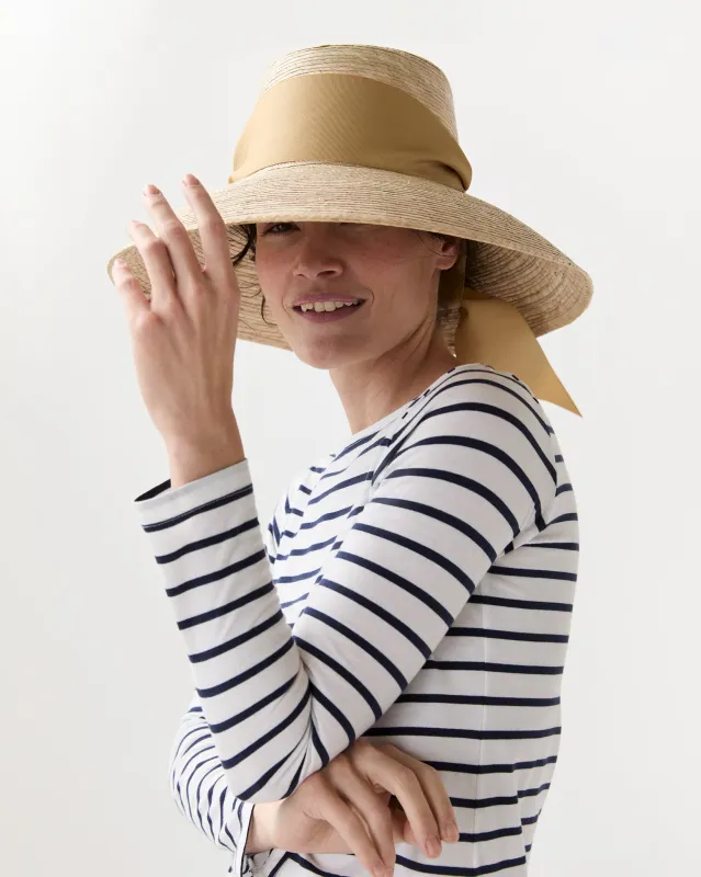 The Wildflower Hat in Tan Wide & Short Ribbon made by Mashburn
