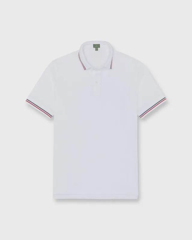 Court Polo in White/Navy/Red Pima Pique sold by Mashburn